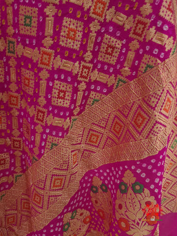 Pink Georgette Banarasi Handloom Menakari Bandhani Dupatta - Bharat Silk House Bandhej