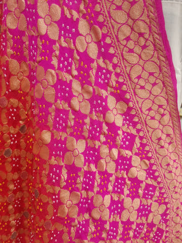 Pink/Red Pure Georgette Banarasi Handloom Meenakari Bandhani Dupatta - Bharat Silk House Bandhej