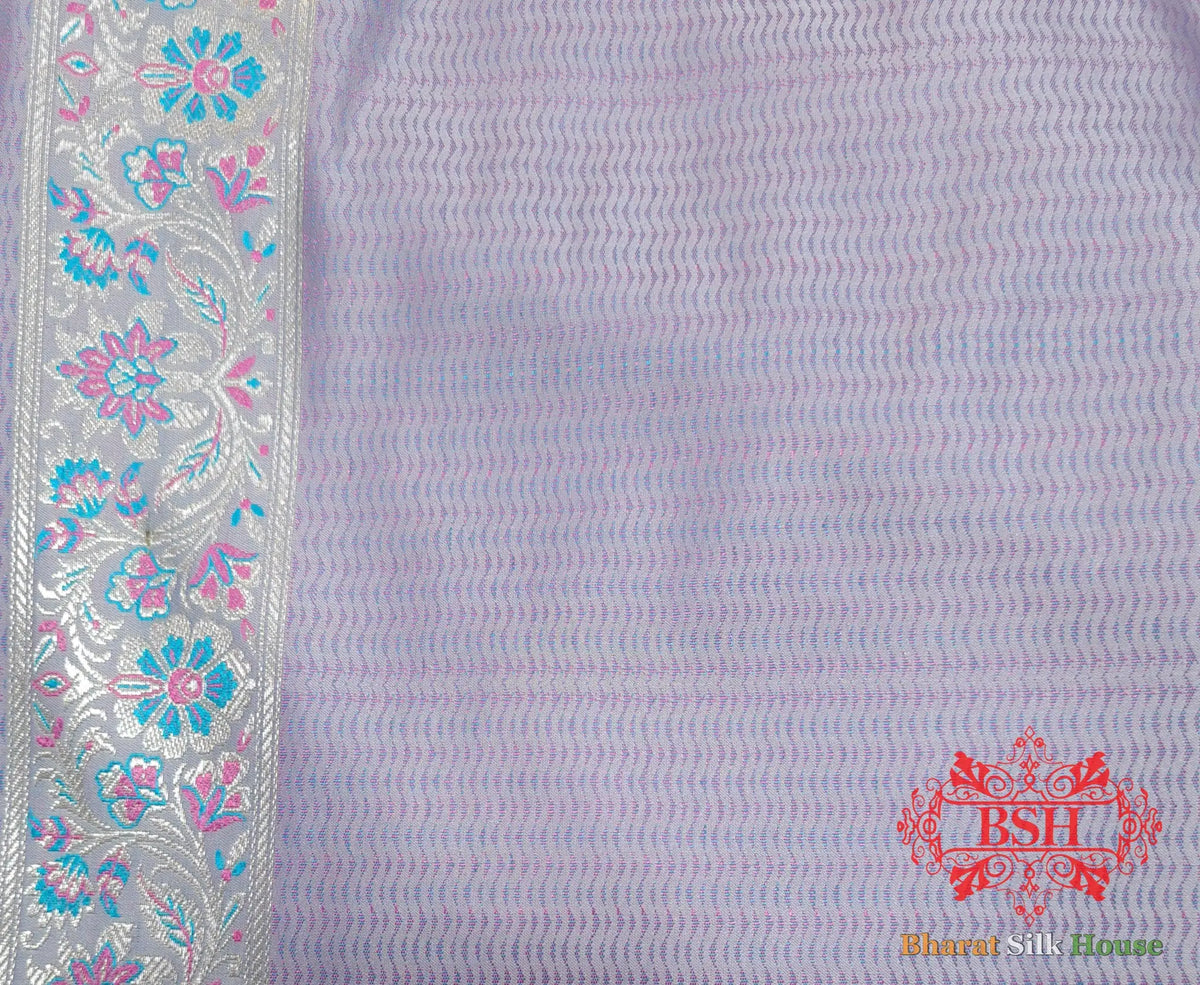 Powder Blue Dohri Resham Zari Booti Tanchoi Silk Saree - Bharat Silk House Tanchoi katan