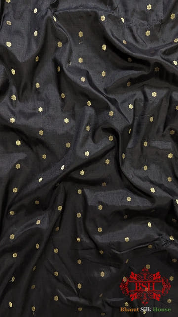 Pure Banarasi Handloom Katan Silk Antique Zari Saree In Shades Of Black - Bharat Silk House Pure Kataan Silk