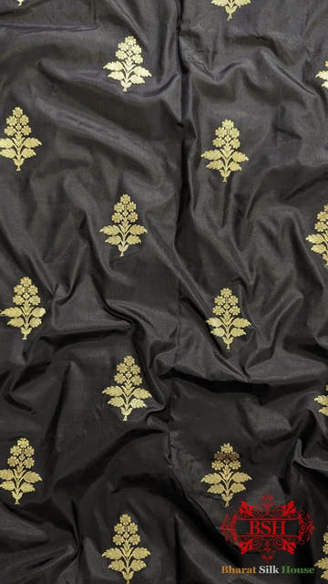 Pure Banarasi Handloom Katan Silk Antique Zari Saree In Shades Of Black - Bharat Silk House Pure Kataan Silk