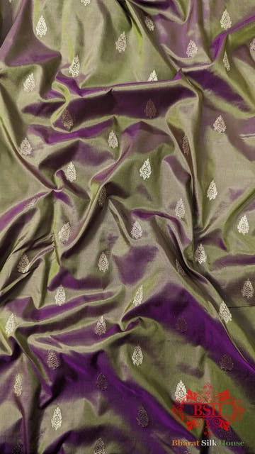 Pure Banarasi Handloom Katan Silk Antique Zari Saree In Shades Of Cross Colour - Bharat Silk House Pure Kataan Silk
