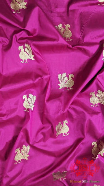 Pure Banarasi Handloom Katan Silk Antique Zari Saree In Shades Of Pink/Royal - Bharat Silk House Pure Kataan Silk