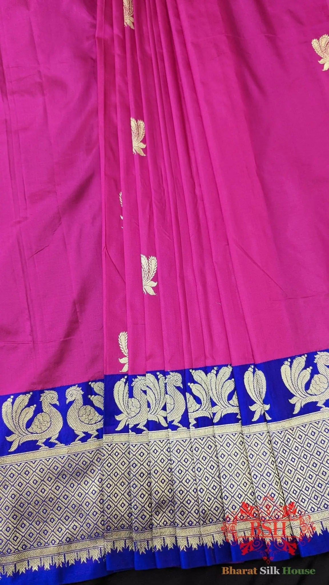 Pure Banarasi Handloom Katan Silk Antique Zari Saree In Shades Of Pink/Royal - Bharat Silk House Pure Kataan Silk