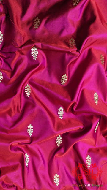 Pure Banarasi Handloom Katan Silk Antique Zari Saree In Shades Of Red - Bharat Silk House Pure Kataan Silk