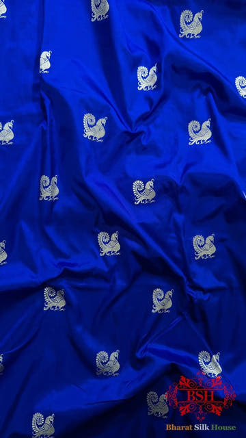Pure Banarasi Handloom Katan Silk Antique Zari Saree In Shades Of Royal Blue - Bharat Silk House Pure Kataan Silk