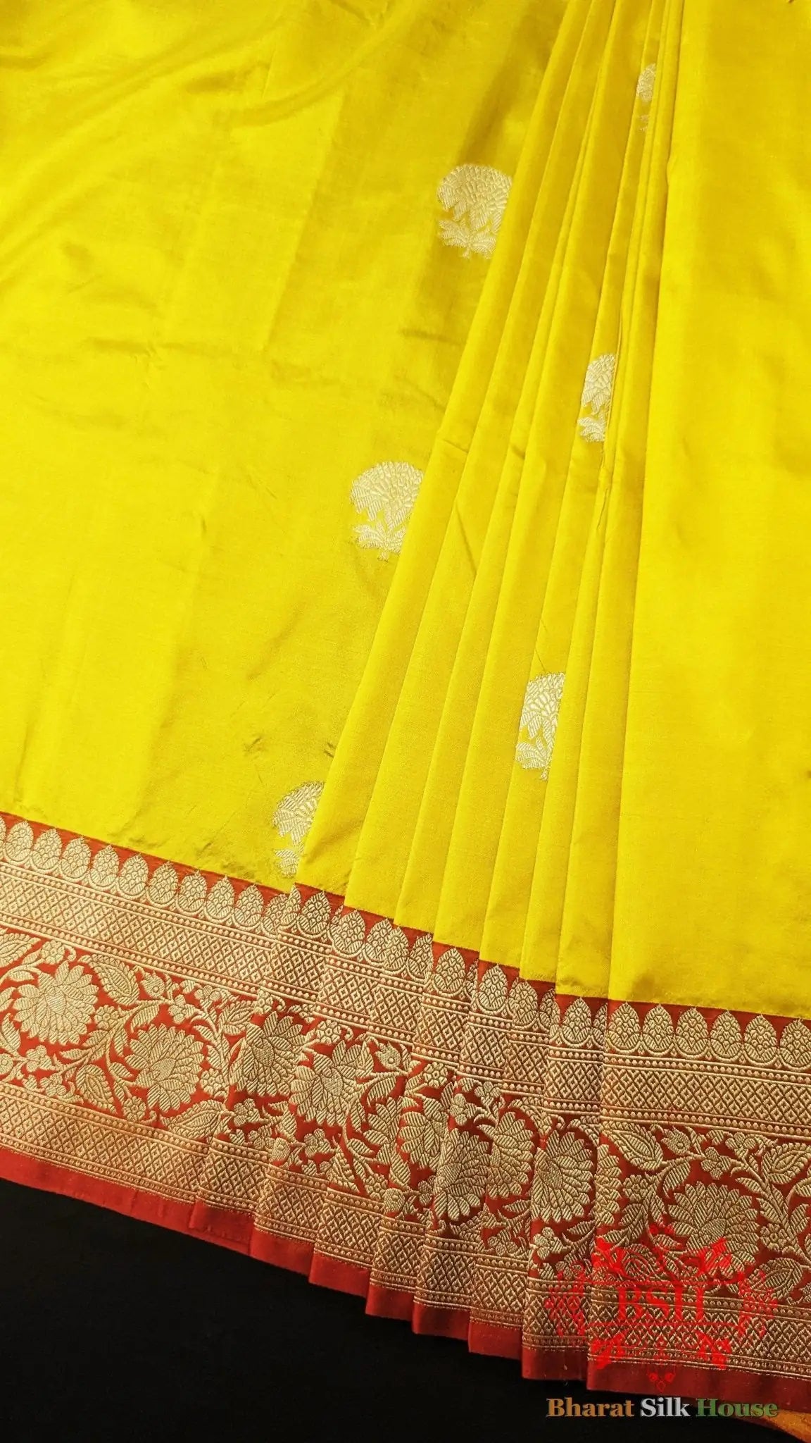 Pure Banarasi Handloom Katan Silk Antique Zari Saree In Shades Of Yellow - Bharat Silk House Pure Kataan Silk
