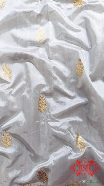 Pure Banarasi Handloom Katan Silk Dyeable Antique Zari Saree In Shades Of White - Bharat Silk House Pure Kataan Silk