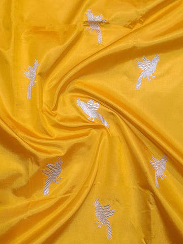 Pure Banarasi Handloom Katan Silk Gold Zari Saree In Shades of Golden Yellow / Red - Bharat Silk House Pure Kataan Silk
