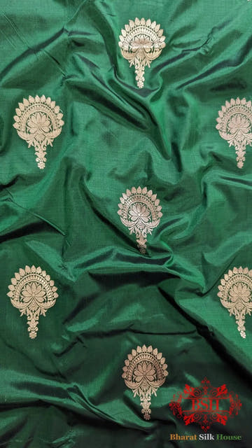 Pure Banarasi Handloom Katan Silk Meenakari Antique Double Zari Saree In Shades Of Green - Bharat Silk House Pure Kataan Silk