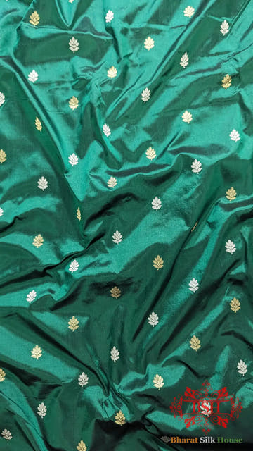 Pure Banarasi Handloom Katan Silk Meenakari Antique Golden Zari Saree In Shades Of Green - Bharat Silk House Pure Kataan Silk