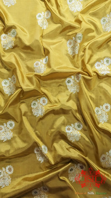 Pure Banarasi Handloom Katan Silk Meenakari Antique Golden Zari Saree In Shades Of Yellow - Bharat Silk House Pure Kataan Silk