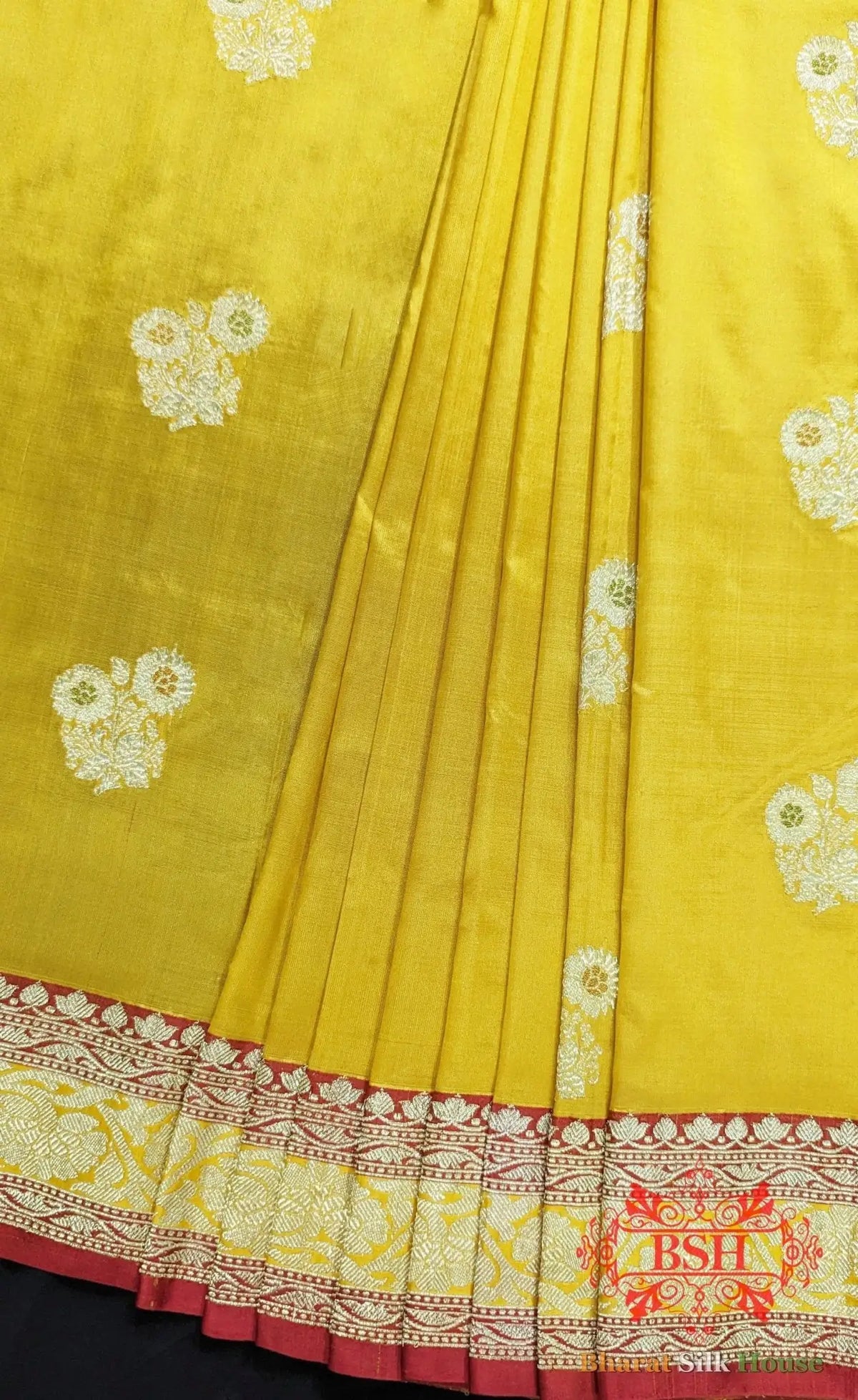 Pure Banarasi Handloom Katan Silk Meenakari Antique Golden Zari Saree In Shades Of Yellow - Bharat Silk House Pure Kataan Silk