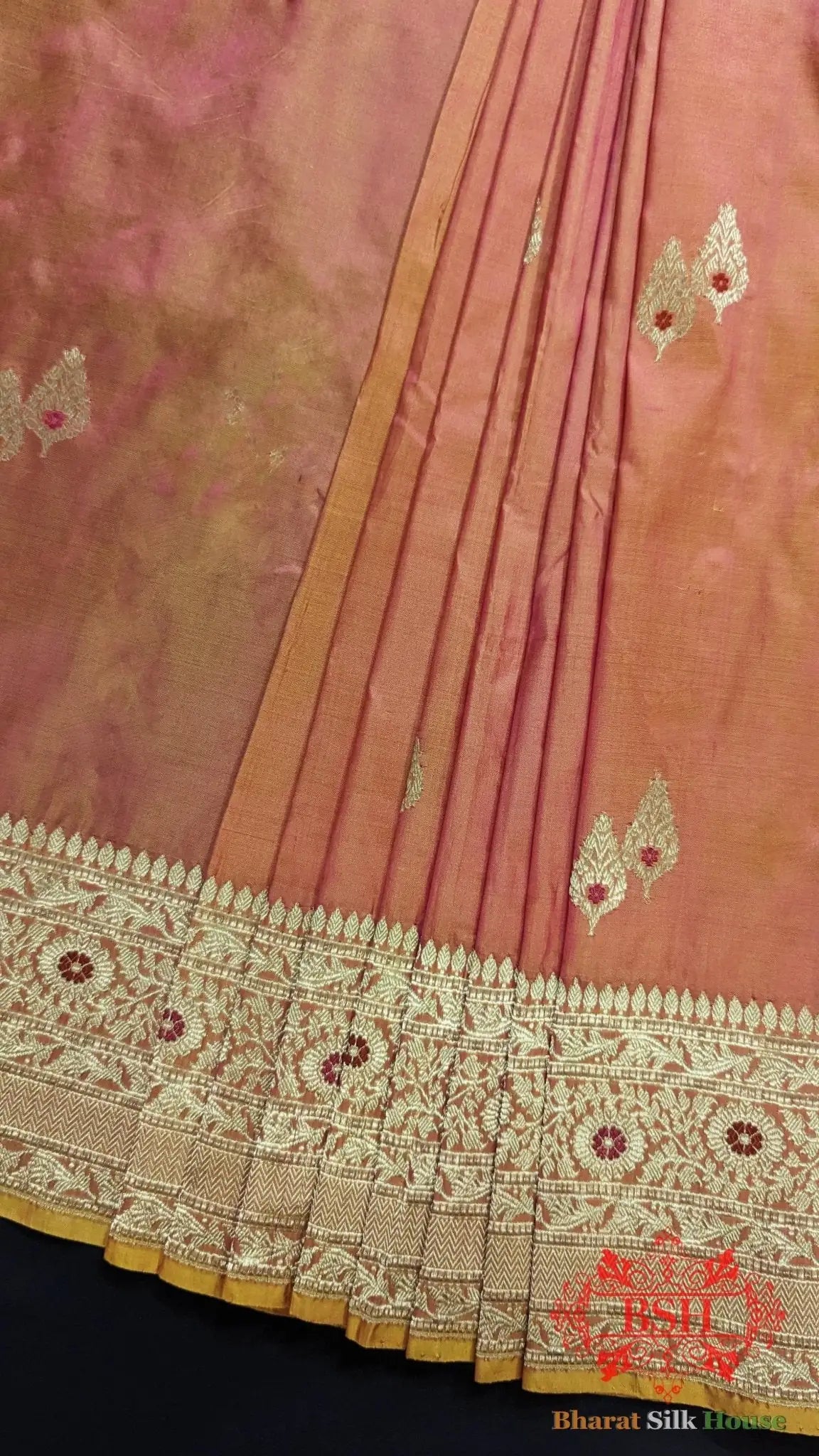 Pure Banarasi Handloom Katan Silk Meenakari Antique Zari Saree In Shades Of Cross Orange - Bharat Silk House Pure Kataan Silk