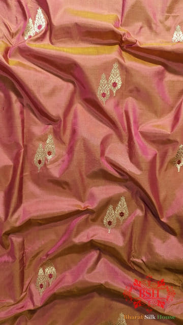 Pure Banarasi Handloom Katan Silk Meenakari Antique Zari Saree In Shades Of Cross Orange - Bharat Silk House Pure Kataan Silk