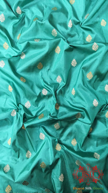 Pure Banarasi Handloom Katan Silk Meenakari Antique Zari Saree In Shades Of Cyan - Bharat Silk House Pure Kataan Silk