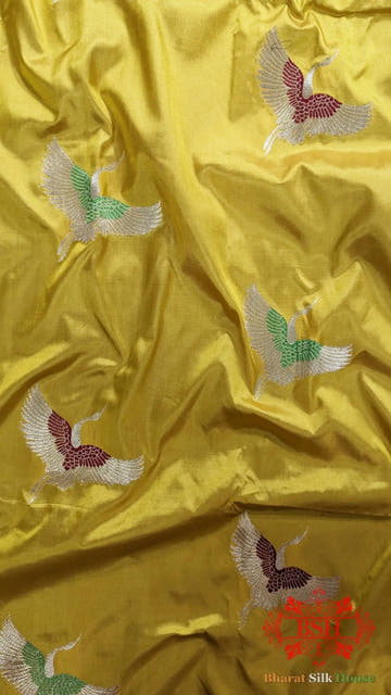 Pure Banarasi Handloom Katan Silk Meenakari Antique Zari Saree In Shades Of Gold Yellow - Bharat Silk House Pure Kataan Silk