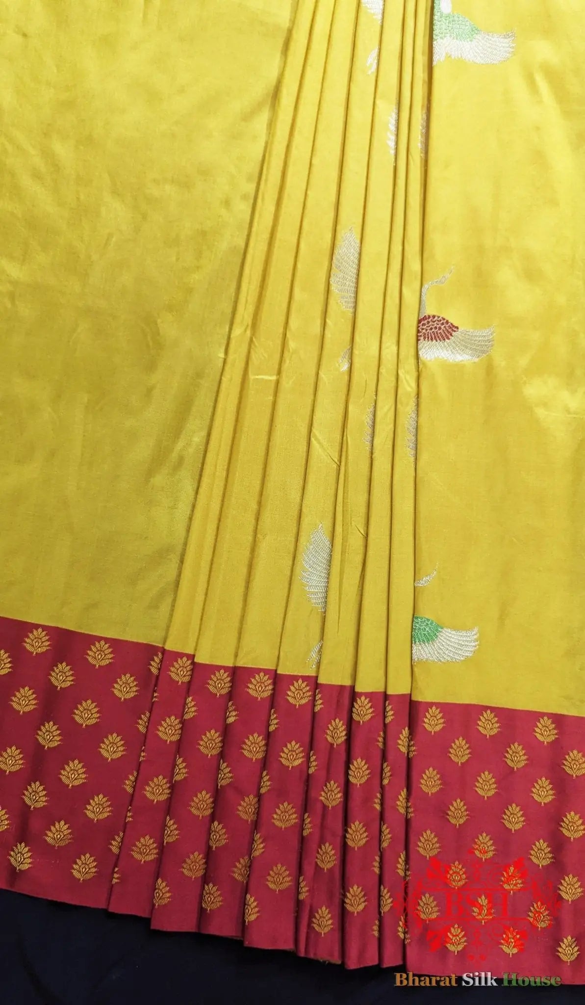 Pure Banarasi Handloom Katan Silk Meenakari Antique Zari Saree In Shades Of Gold Yellow - Bharat Silk House Pure Kataan Silk
