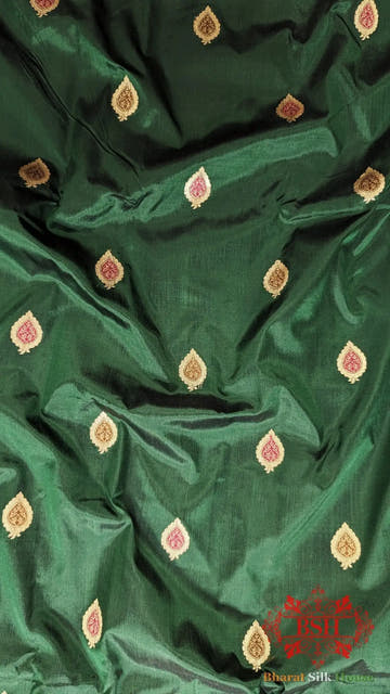 Pure Banarasi Handloom Katan Silk Meenakari Antique Zari Saree In Shades Of Green - Bharat Silk House Pure Kataan Silk