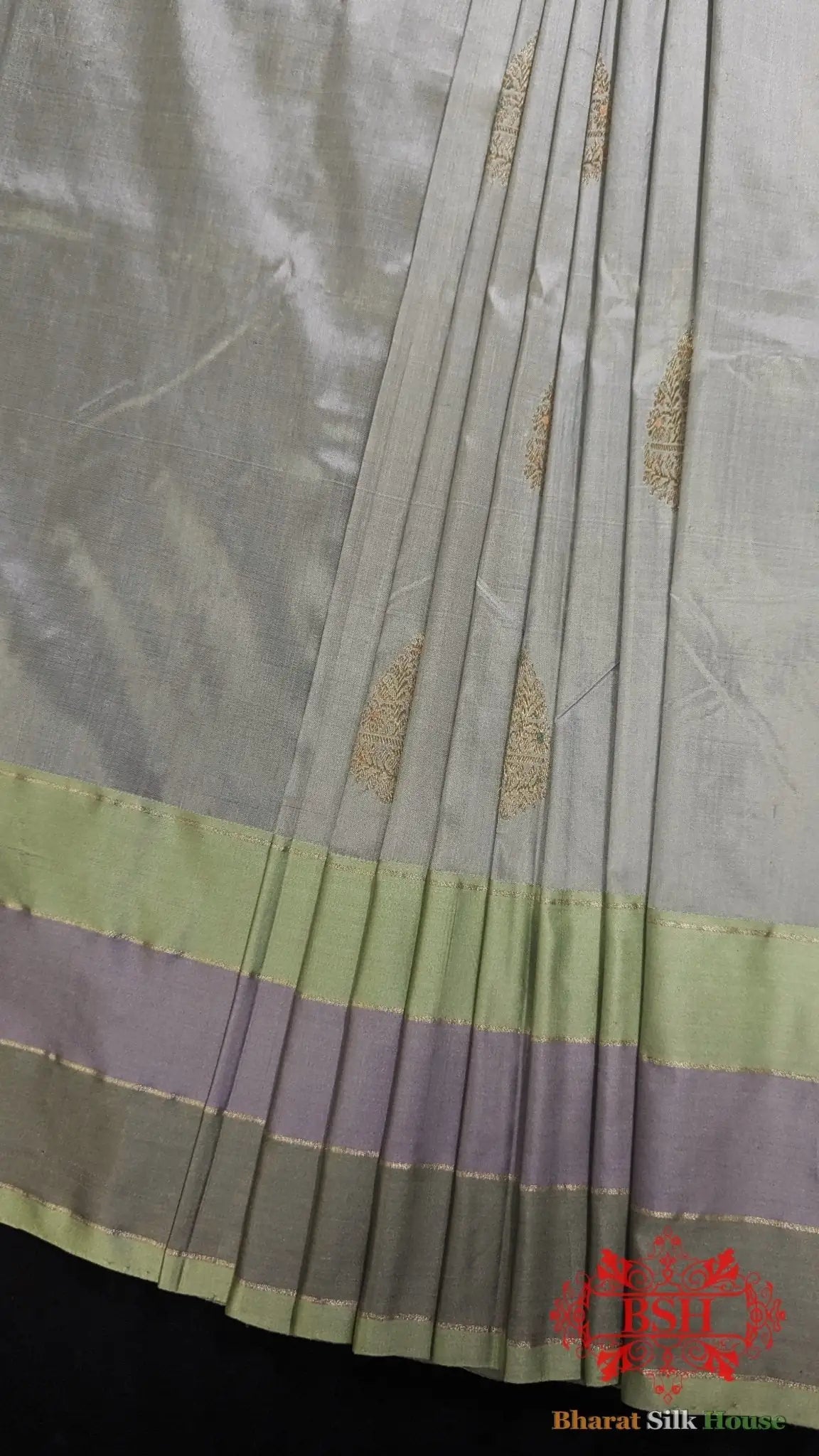 Pure Banarasi Handloom Katan Silk Meenakari Antique Zari Saree In Shades Of Grey - Bharat Silk House Pure Kataan Silk