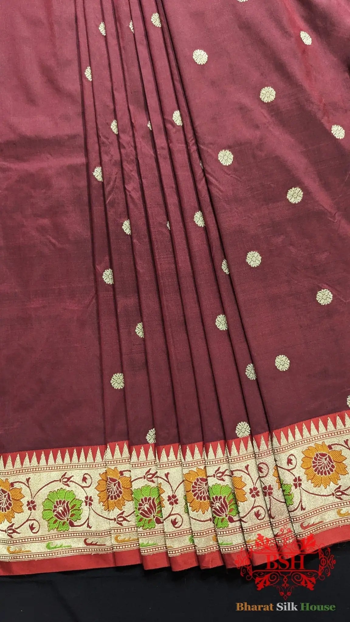 Pure Banarasi Handloom Katan Silk Meenakari Antique Zari Saree In Shades Of Maroon - Bharat Silk House Pure Kataan Silk