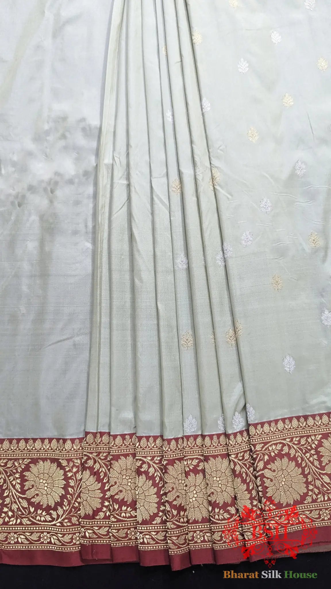 Pure Banarasi Handloom Katan Silk Meenakari Antique Zari Saree In Shades Of Off White - Bharat Silk House Pure Kataan Silk