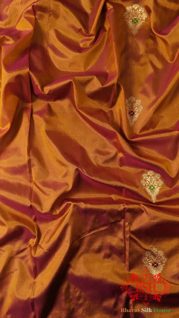 Pure Banarasi Handloom Katan Silk Meenakari Antique Zari Saree In Shades Of Orange - Bharat Silk House Pure Kataan Silk