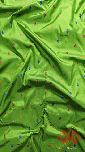 Pure Banarasi Handloom Katan Silk Meenakari Antique Zari Saree In Shades Of Parrot Green - Bharat Silk House Pure Kataan Silk