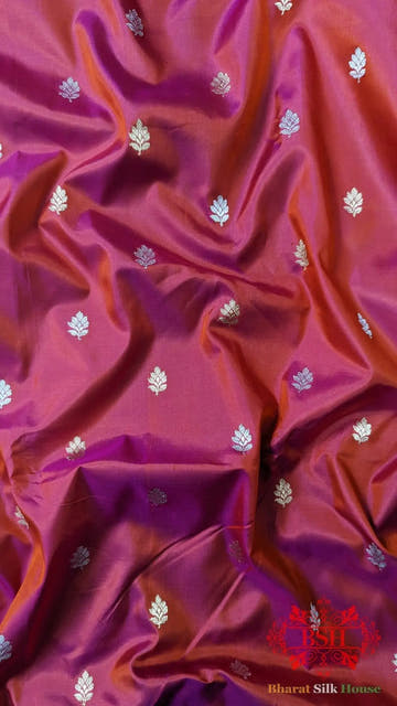 Pure Banarasi Handloom Katan Silk Meenakari Antique Zari Saree In Shades Of Rani - Bharat Silk House Pure Kataan Silk