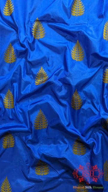 Pure Banarasi Handloom Katan Silk Meenakari Antique Zari Saree In Shades Of Royal Blue - Bharat Silk House Pure Kataan Silk