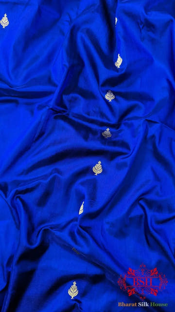 Pure Banarasi Handloom Katan Silk Meenakari Antique Zari Saree In Shades Of Royal Blue - Bharat Silk House Pure Kataan Silk