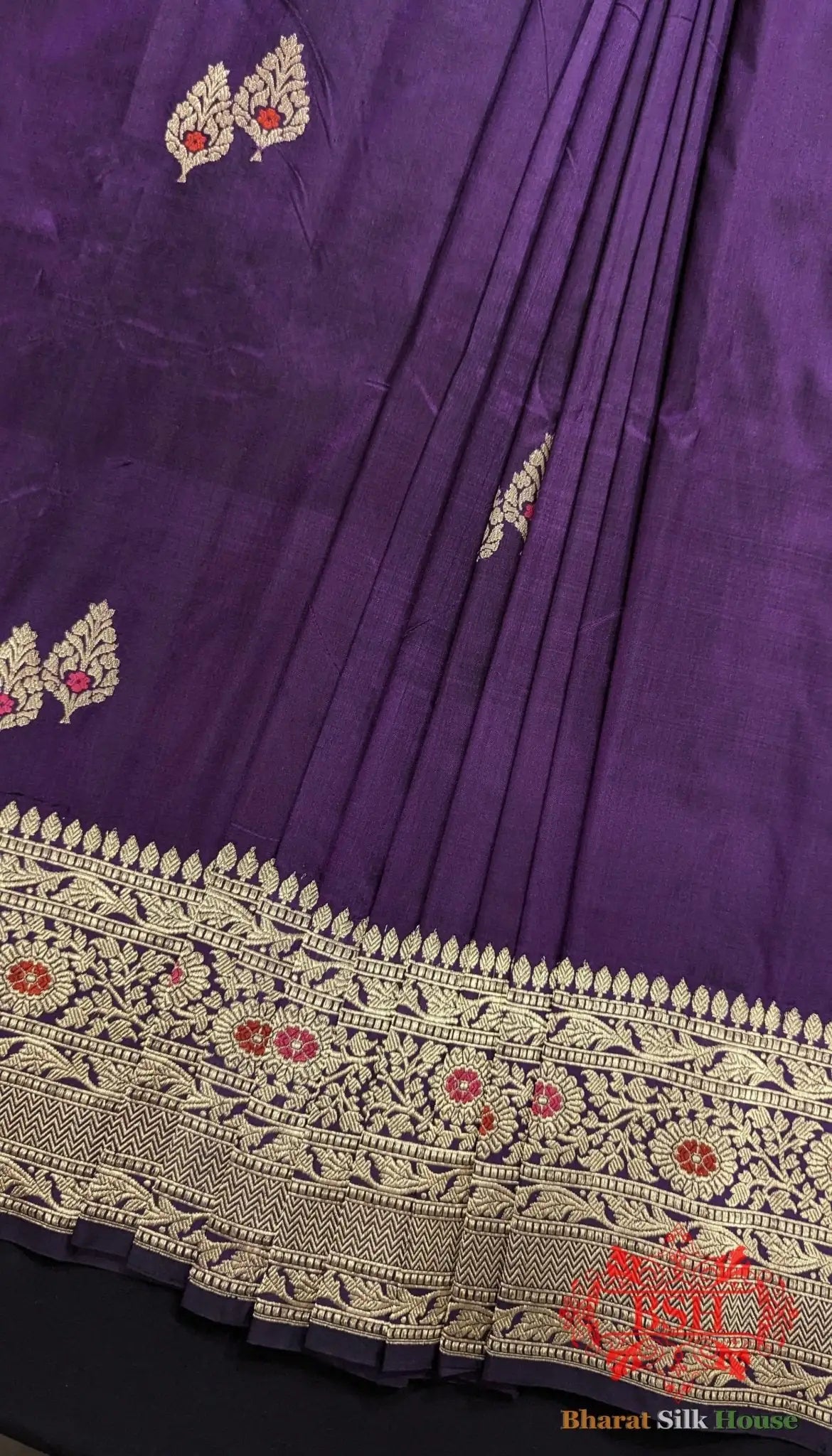 Pure Banarasi Handloom Katan Silk Meenakari Antique Zari Saree In Shades Of Violet - Bharat Silk House Pure Kataan Silk