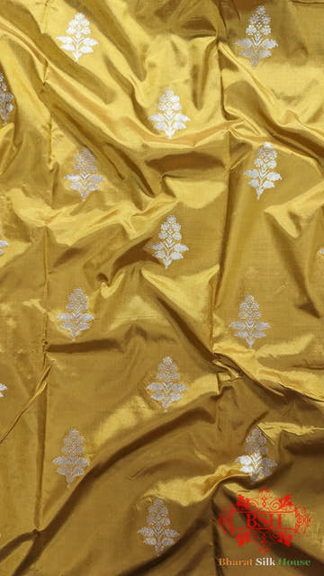 Pure Banarasi Handloom Katan Silk Saree Antique Zari In Shades Of Yellow - Bharat Silk House Pure Kataan Silk