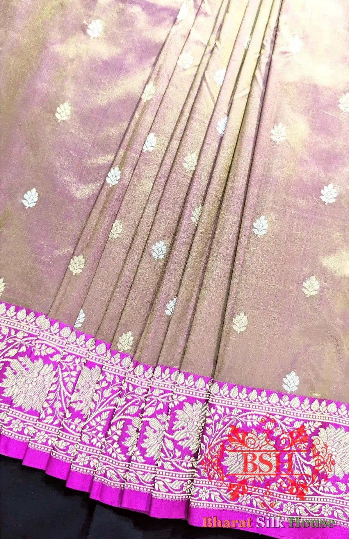 Pure Banarasi Handloom Silk Meenakari Antique Zari Saree In Shades Of Cross Green Color/Rani - Bharat Silk House Pure Kataan Silk