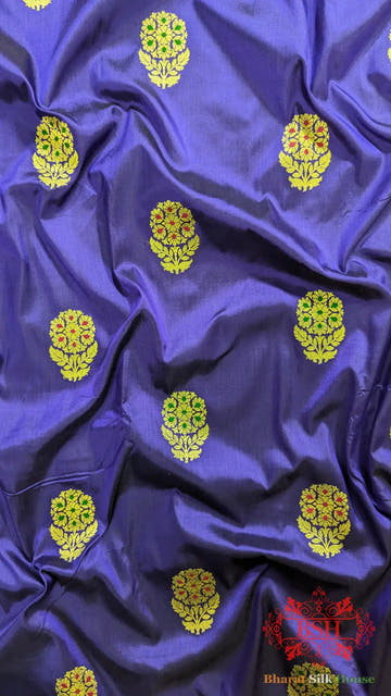 Pure Banarasi Handloom Silk Meenakari Antique Zari Saree In Shades Of Violet - Bharat Silk House Pure Kataan Silk