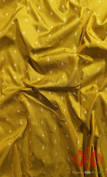 Pure Banrasi Handloom Katan Silk Antique Zari Saree In Shades Of Yellow - Bharat Silk House Pure Kataan Silk