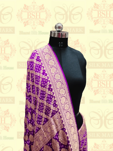Pure Georgette Bandhani Handloom Saree In Shades Of Purple - Bharat Silk House Bandhej