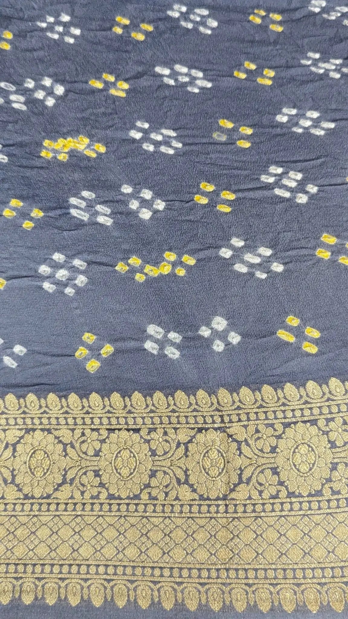Pure Georgette Bandhej Banarasi Handloom Saree In Shades Of Grey - Bharat Silk House Bandhej