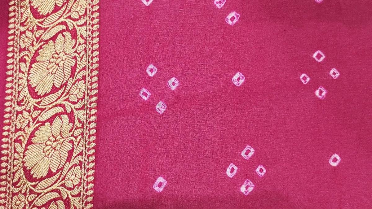 Pure Georgette Bandhej Banarasi Handloom Saree In Shades Of Pink - Bharat Silk House Bandhej