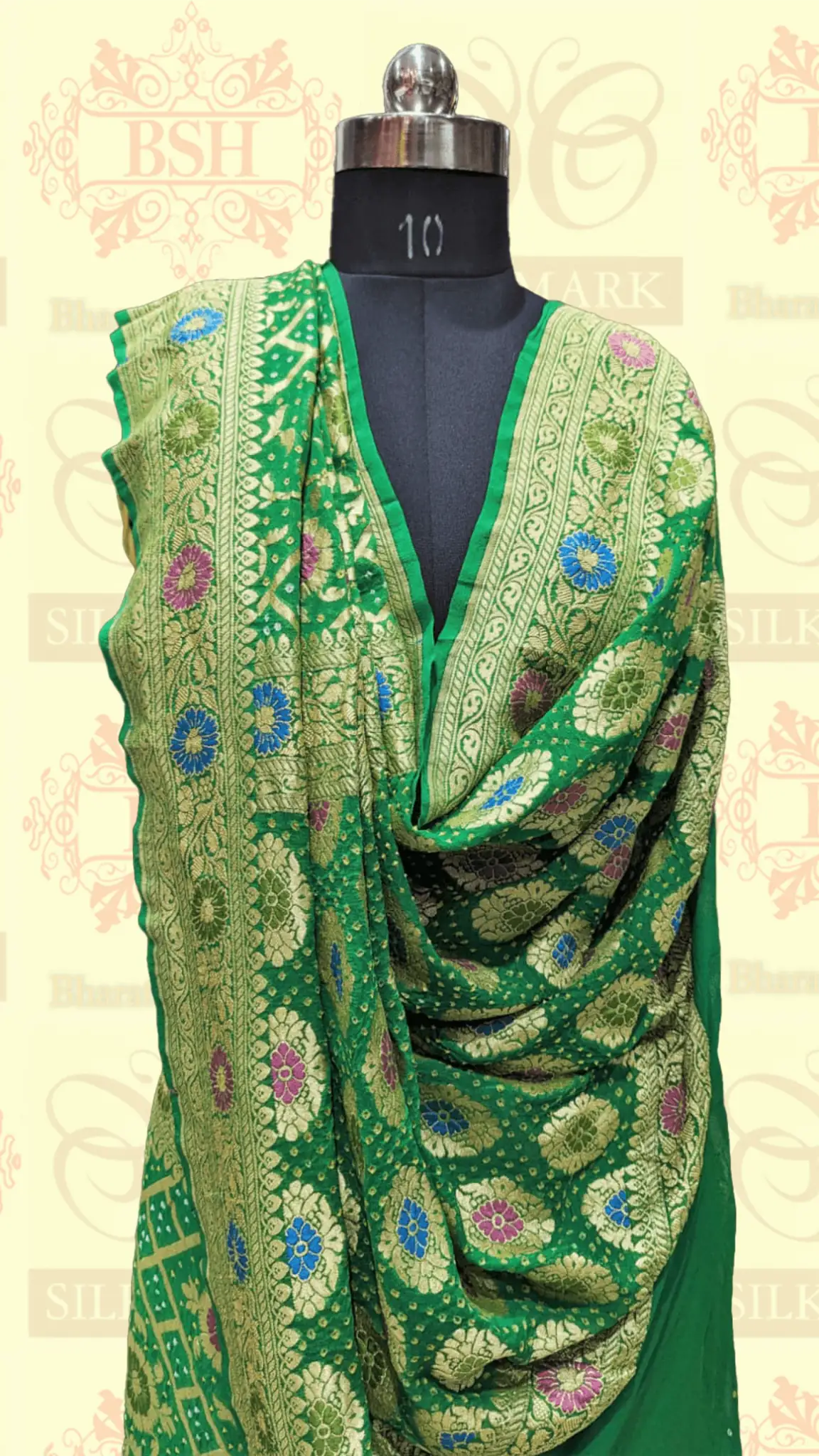 Pure Georgette Bandhej Meenakari Banarasi Saree In Shades Of Green - Bharat Silk House Bandhej