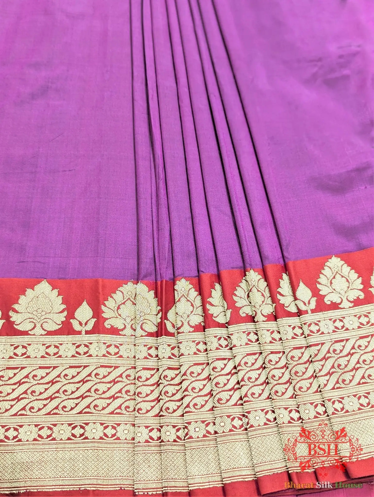 Pure Katan Silk Banarasi Handloom Saree In Shades Of Deep Pink - Bharat Silk House Pure Kataan Silk