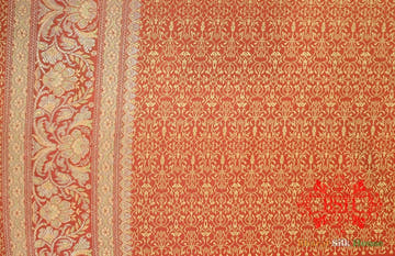 Red Dohri Resham Zari Booti Tanchoi Silk Saree - Bharat Silk House Tanchoi katan