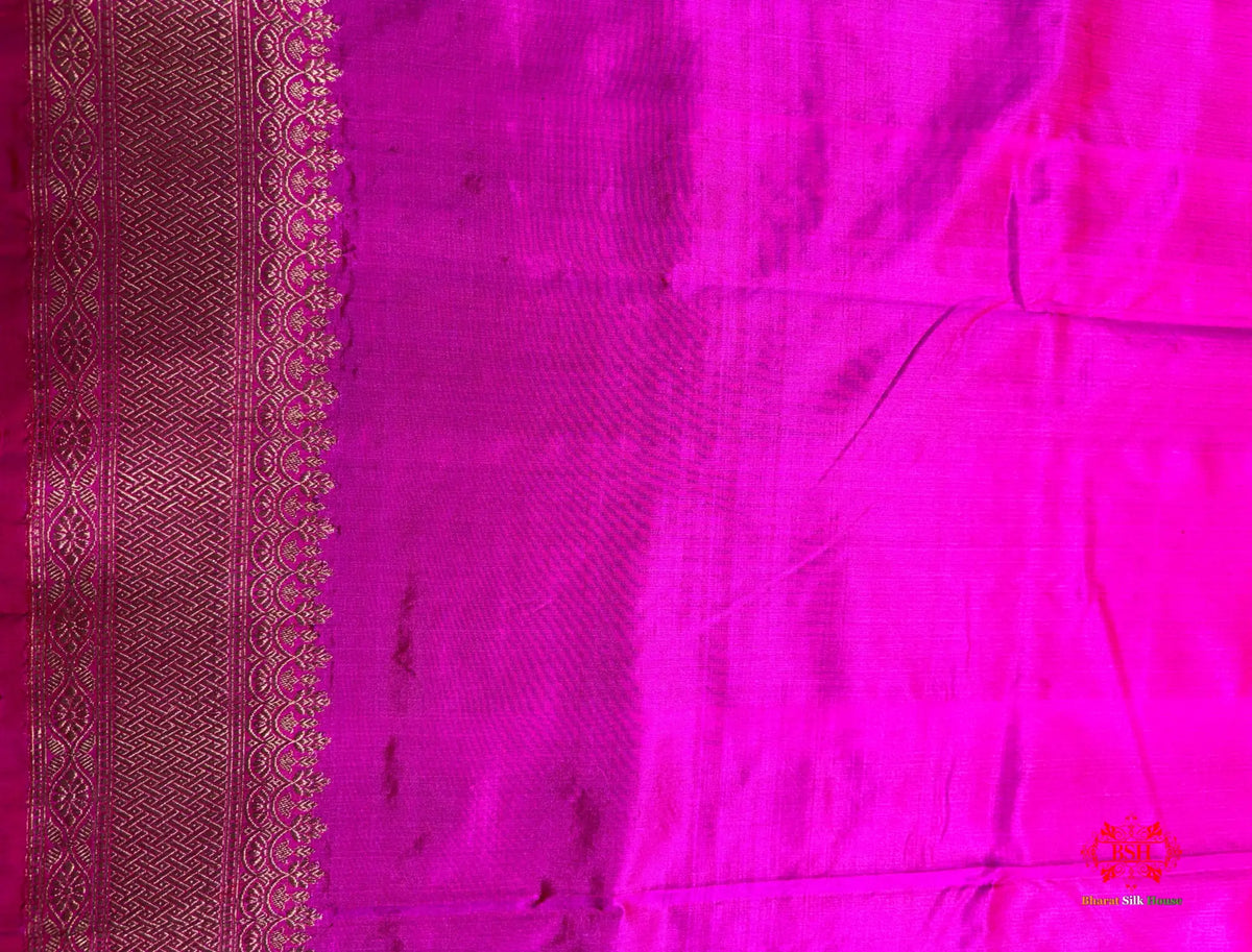 Pure Banarasi Handloom Katan Silk Antique Zari Saree In Shades Of Pink - Pure Kataan Silk -