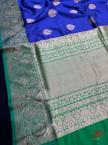 Blue Shade Pure Banarasi Tusser Moonga Silk Saree - Pure Kataan Silk -