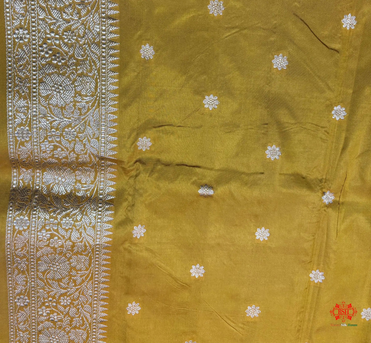 Pure Banarasi Handloom Katan Silk Antique Zari Saree In Shades Of Mustard - Pure Kataan Silk -
