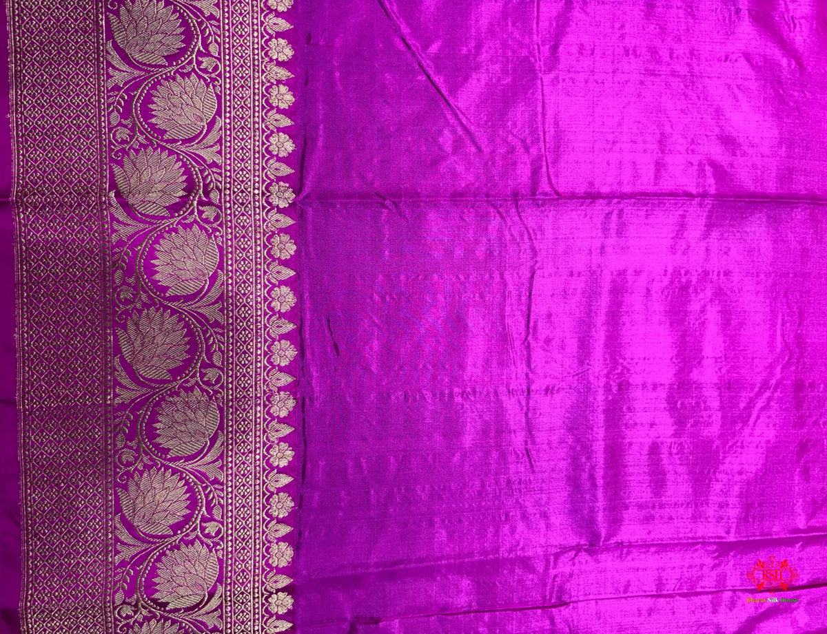 Pure Banarasi Handloom Katan Silk Antique Zari Saree In Shades Of Indigo Blue - Pure Kataan Silk -