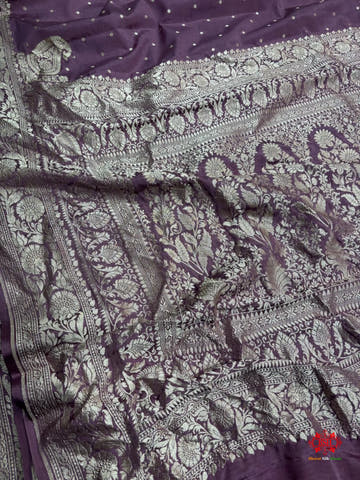 Pure Silk Crape Khaddi Georgette Saree With Antique Zari In Shades Of Blush Pink - Chiffon Sarees -