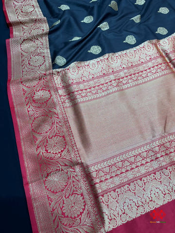 Black Shade Pure Banarasi Tusser Moonga Silk Saree - Pure Kataan Silk -