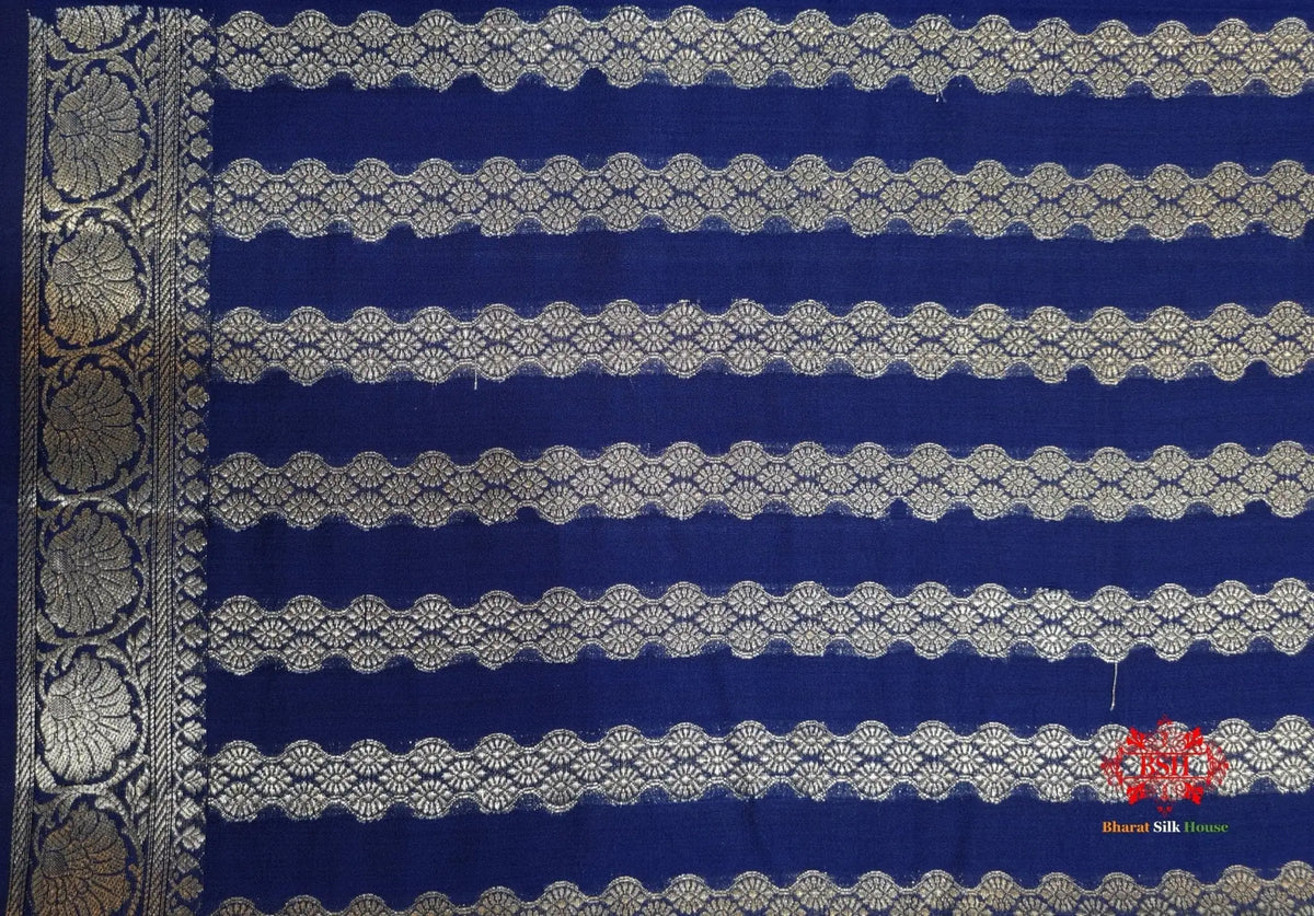 Shade Of Blue Pure Chiniya Silk Saree With Meena Floral Booti - Bharat Silk House Chiniya Saree