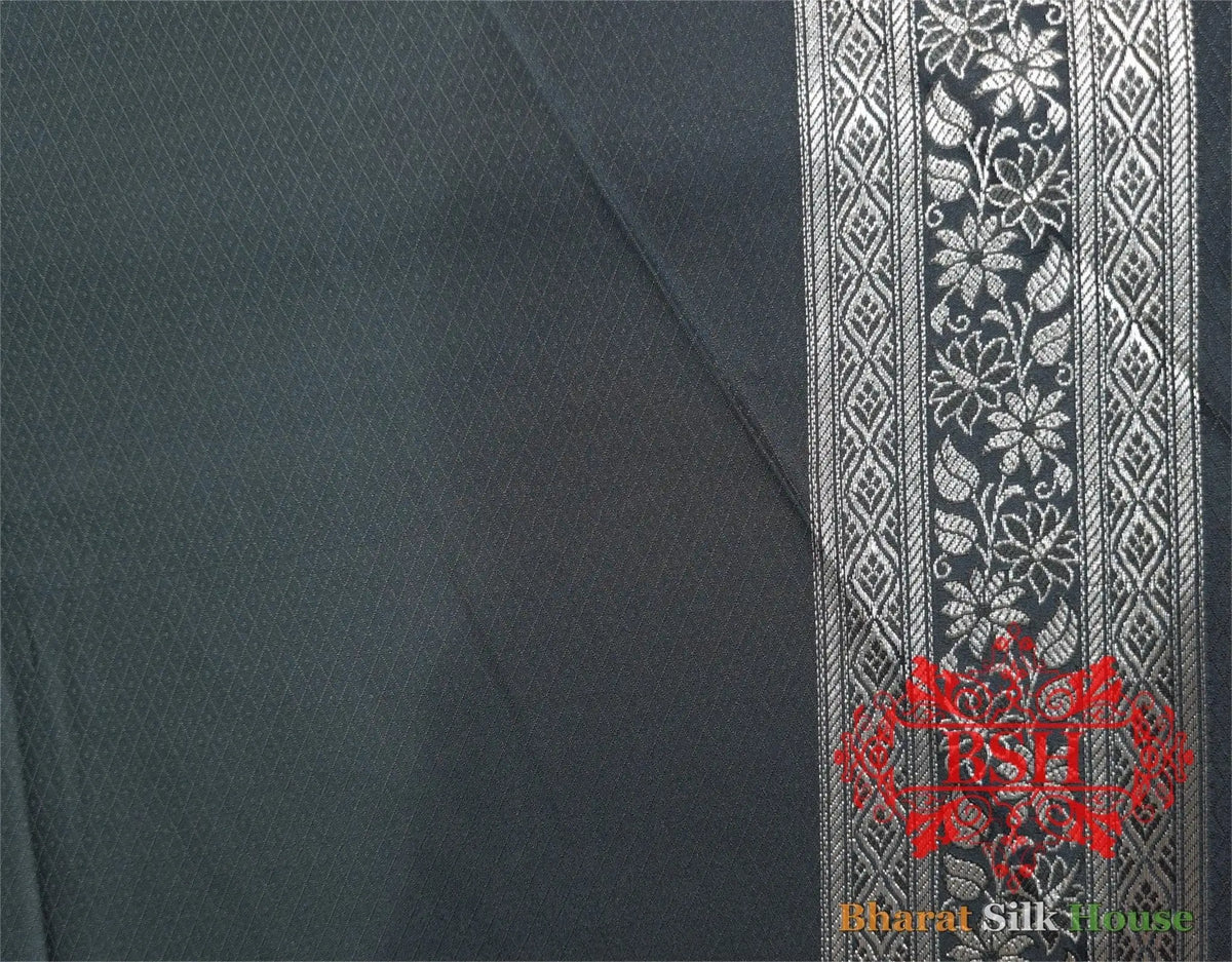 Shades Of Black Dohri Resham Zari Booti Tanchoi Silk Saree - Bharat Silk House Tanchoi katan